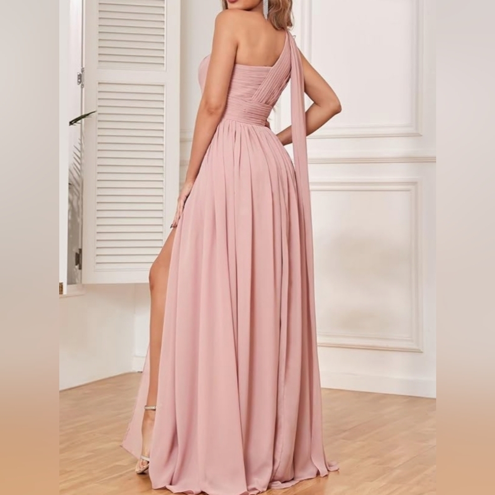 NAVY BLUE one shoulder ruched chiffon dress gown 10 12 cy - Picture 3 of 8
